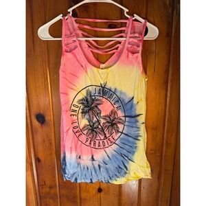 Jamaica Paradise Tank Top Tie Dye Sleeveless Palm‎ Tree Graphic Women's size M